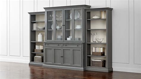 Cameo 4 Piece Grey Glass Door Wall Unit Wopen Bookcases Crate And Barrel