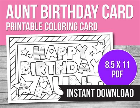 Happy Birthday Aunt Coloring Card Aunt Printable Birthday Etsy