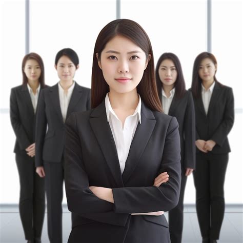 Premium Ai Image A Woman In A Suit Stands In Front Of A Group Of People