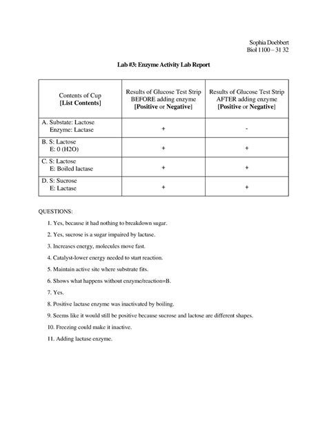 Lab Enzyme Activity Lab Report Sophia Doebbert Biol