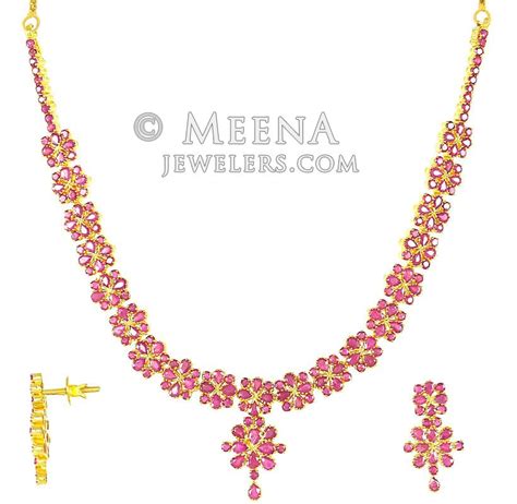 K Gold Ruby Necklace Set Psru K Gold Ruby Necklace And