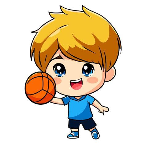 El Ni O Lindo Que Juega Al Baloncesto De Dibujos Animados Vector Premium