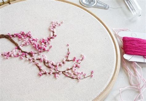 Cherry Blossom Embroidery Class Embroidery Hoop Art Diy Embroidery