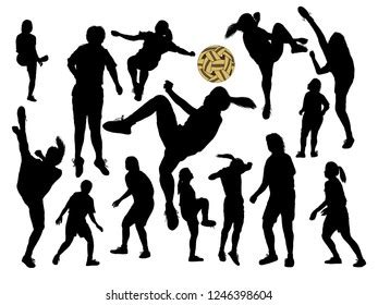 Vector Silhouette Set Female Sepak Takraw Stock Vector Royalty Free