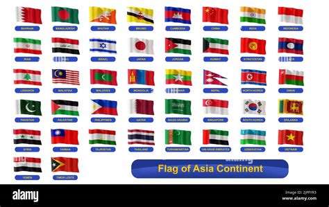 Flag of Countries in Asia Continent in isolated white background Stock ...