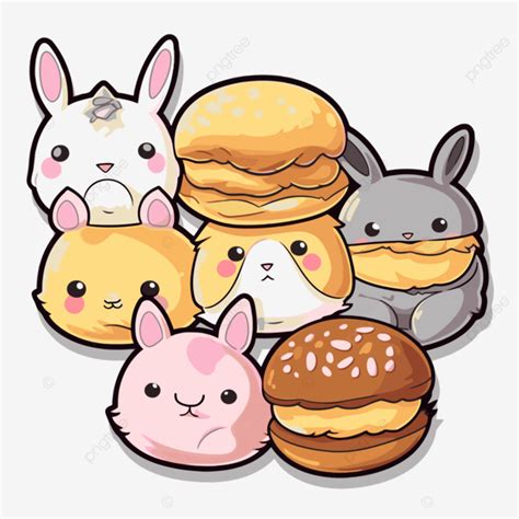 Cute Kawaii Bunnies And Burgers In Soft Pixelated Style For Digital