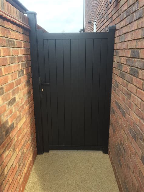 Aluminium Pedestrian Gate With Solid Infill Vertical Slats Flat To