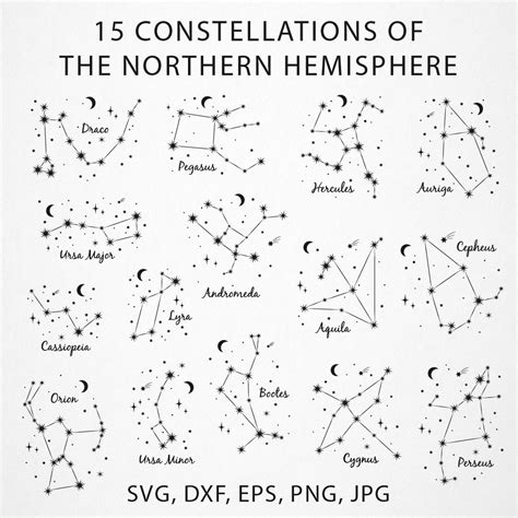 Northern hemisphere constellations bundle in black white and gold in eps svg dxf png jpg ...