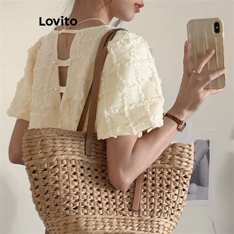 Lovito Casual Geometric Pattern Button Blouse For Women Lne Lovito