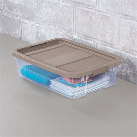 Sterilite 10 Gallon Plastic Stacker Storage Box Taupe Splash