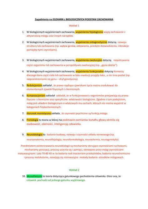 Zagadnienia Na Egzamin Z Biologicznych P Zagadnienia Na EGZAMIN Z