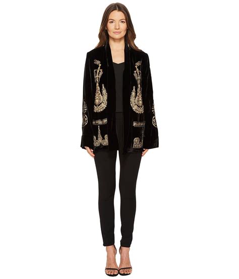 The Kooples Long Velvet Jacket With Gold Embroidery Black Womens