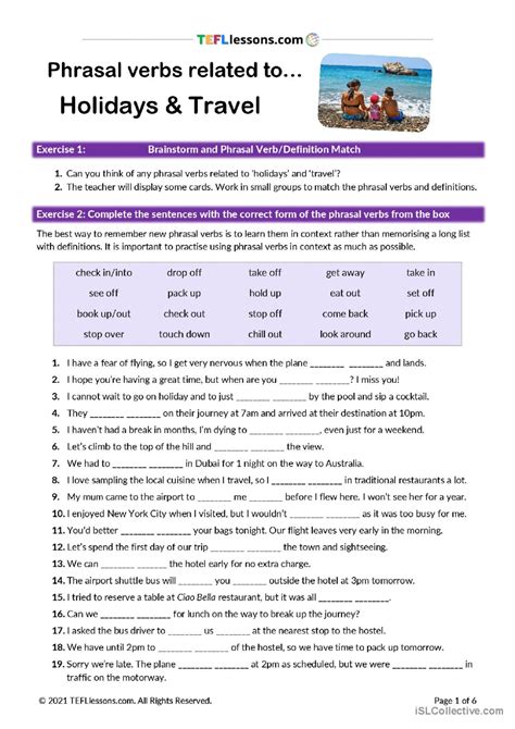 Holiday Travel Phrasal Verbs Gener English ESL Worksheets Pdf Doc