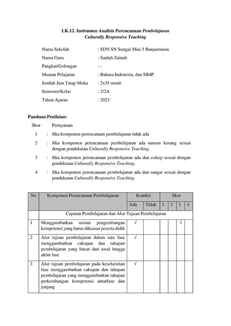 T1 Lk 12 Tugas Asasemen Lk Instrumen Analisis Perencanaan Pembelajaran Culturally