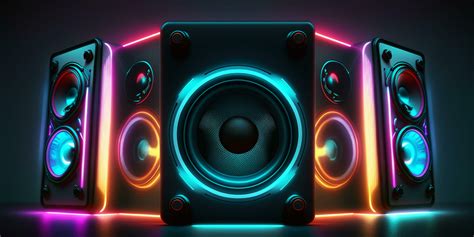 Illustration Of Neon Light Sound Speakers Music Boxes Content