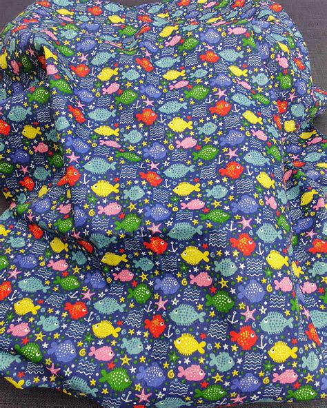 Tissu Coton Biologique Premium Poisson Multicolore Tissus Et Nappes