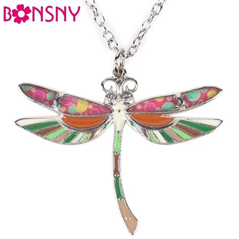 Bonsny Dragonfly Necklace Enamel Pendant Zinc Alloy Plate New Fashion