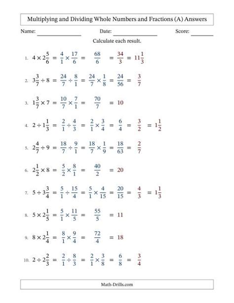 Multiplying And Dividing Mixed Fractions And Whole Numbers With All Simplifying A