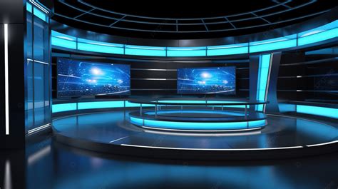 Immersive Virtual Studio With 3d Tv Graphics Background Digital