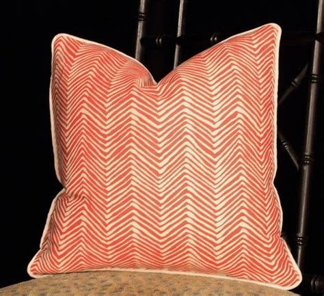 In Stock Quadrille Petite Zig Zag In Shrimp On Tint Linen Pillow Covers