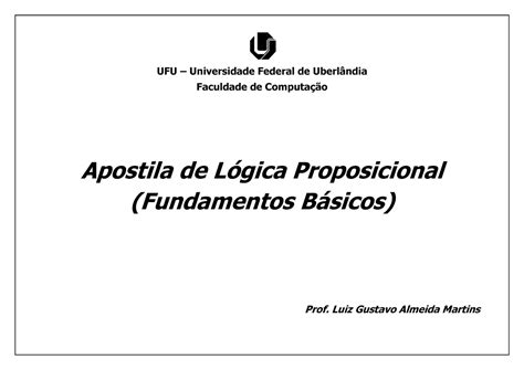 Apostila Logica Proposicional UFU Universidade Federal De Uberl