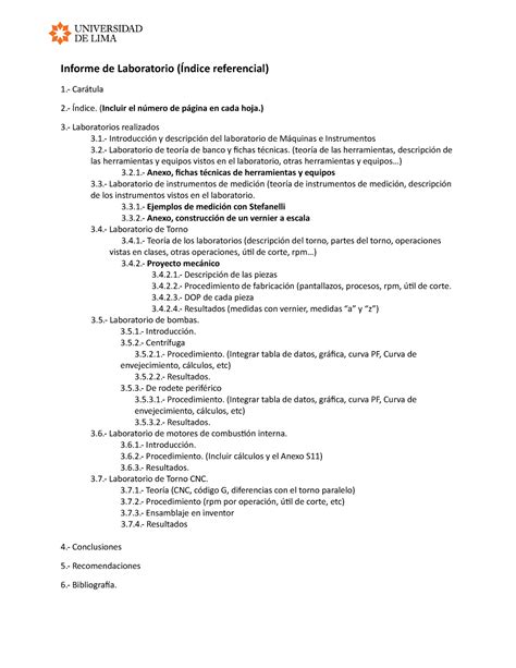 Indice Referencial Informe De Laboratorio Informe De Laboratorio