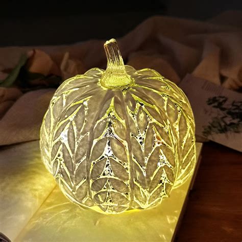 Wadada Glass Pumpkin Light Up Pumpkins 4 9 Inch Halloween Pumpkin Decorations With Pumpkin