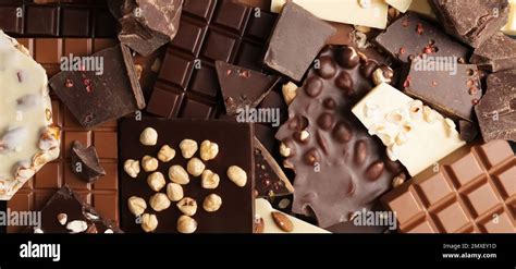 Many Different Delicious Chocolate Bars As Background Top View Banner