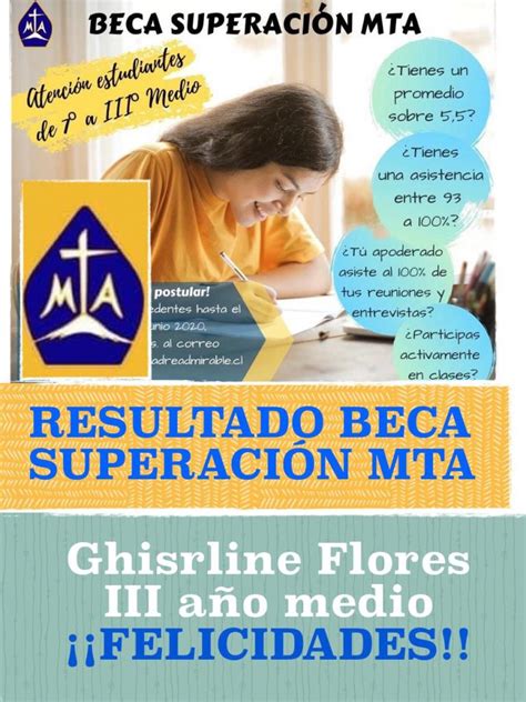 Estudiante beneficiada con Beca Superación MTA Colegio Madre