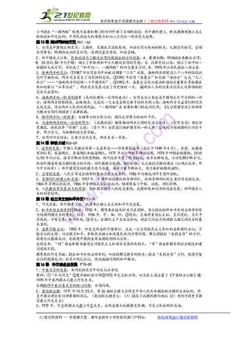 人教版八年级历史下册复习资料下载 历史 21世纪教育网