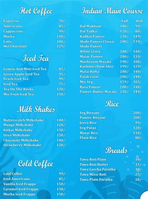 Menu At Cloud Ocean Cafe Rishikesh