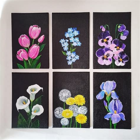 Small painting with flowers, acrylic, canvas board, 6 x 4" : r ...