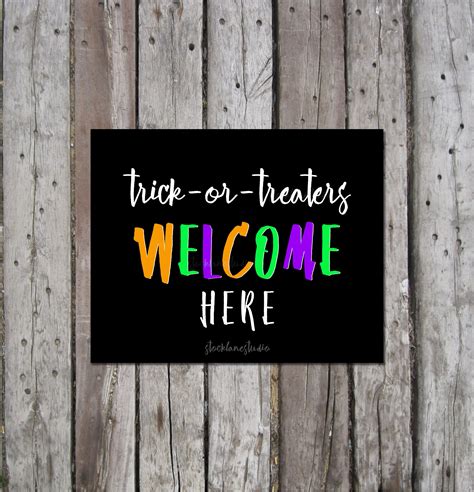 Trick Or Treaters Welcome Here Printable Yard Sign Door Sign Etsy