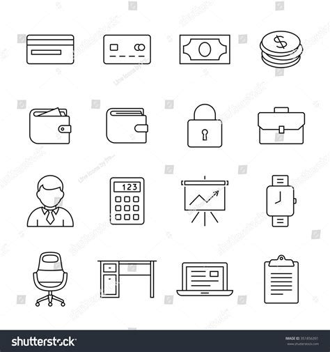 Financial Business Icon Set Outline Icons Stock Vector Royalty Free