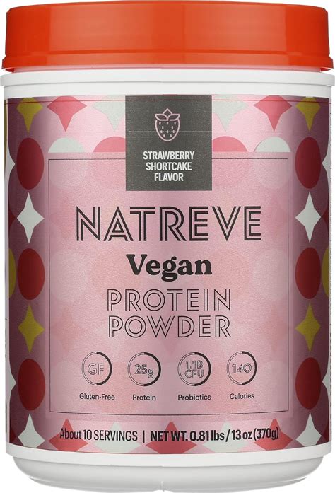 Natreve Vegan Strawberry Shortcake Protein Powder 13 Oz