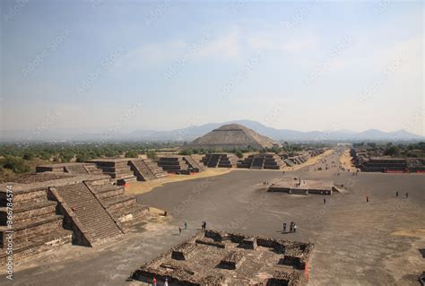 View of Ancient ruins of the Aztec and Pyramid of the Sun seen from ...