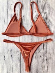 Off Cami Velvet String Thong Bikini Set In Jacinth Zaful