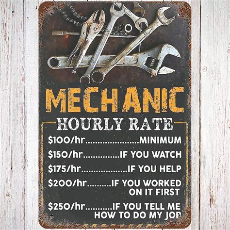 Amazon.com : Metal Tin Sign 8x12, Vintage Mechanic Hourly Rate ...