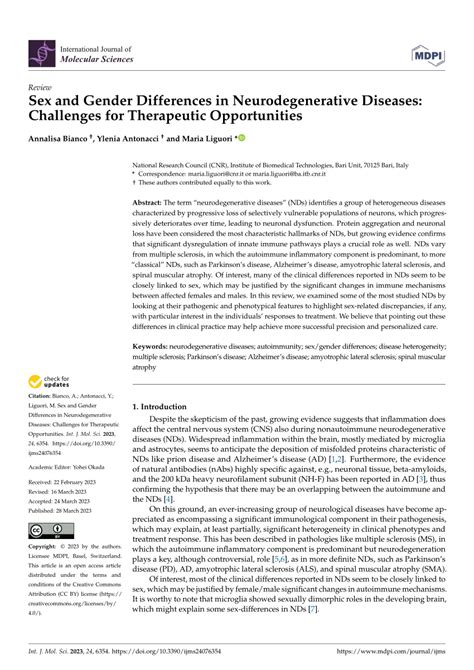 Pdf Sex And Gender Differences In Neurodegenerative Diseases