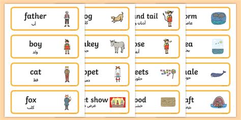 Pinocchio Word Cards Arabic Translation Lehrer Gemacht