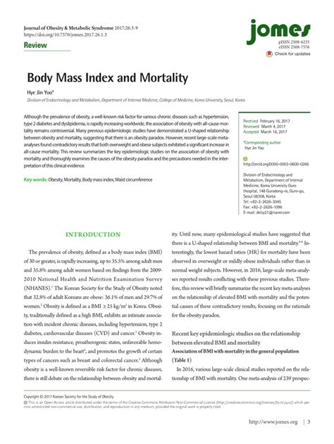 Pdf Body Mass Index And Mortality