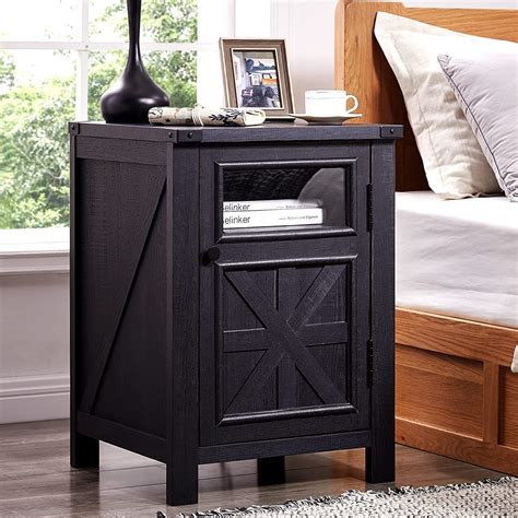 T Tream Farmhouse Nightstand End Side Sofa Table With Charging Station