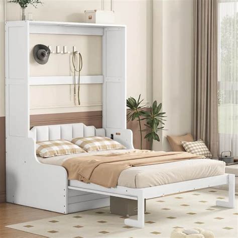 Harper Bright Designs White Wood Frame Queen Size Murphy Bed Wall