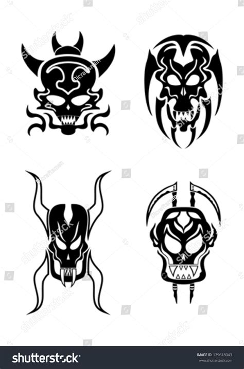 Skull Tribal Tattoo Set Stock Vector Royalty Free 139618043