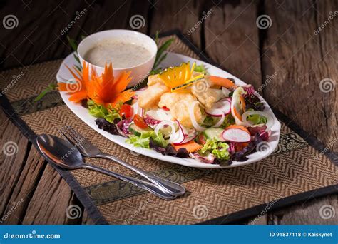 Fried Fish And Vegetable Salad Stock Photo Image Of Dine Natural