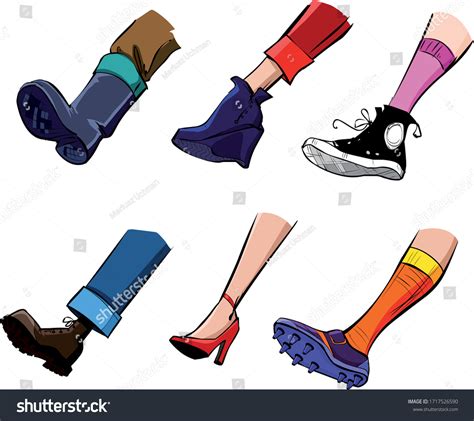 Colorful Drawing Different Shoes On Legs Stock Vector Royalty Free