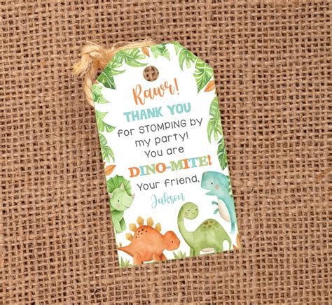 Editable Dinosaur Tag Dinosaur Party Favor Tags Dinosaur Birthday Tag