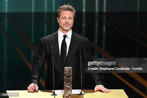 Brad Pitt Onstage While David Fincher Receives The Honorary César