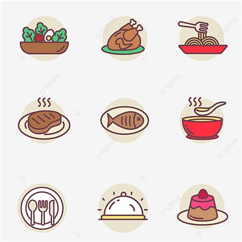 Linear Style Vector Hd PNG Images Set Of Cuisine Icons In Linear Color