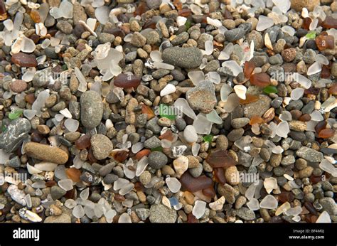 Glass shards smoothed by the sea at Glass Beach near Fort Bragg ...